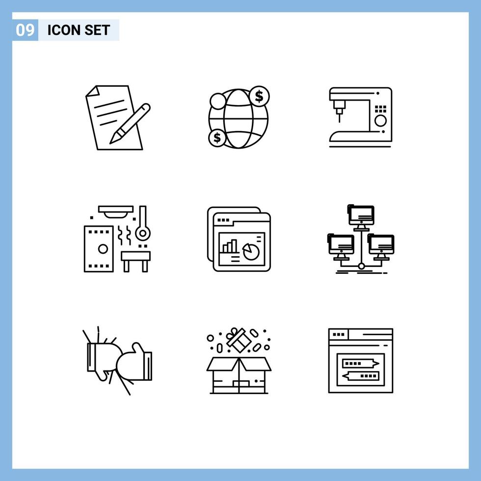 Universal Icon Symbols Group of 9 Modern Outlines of rate analysis electric spa relax Editable Vector Design Elements