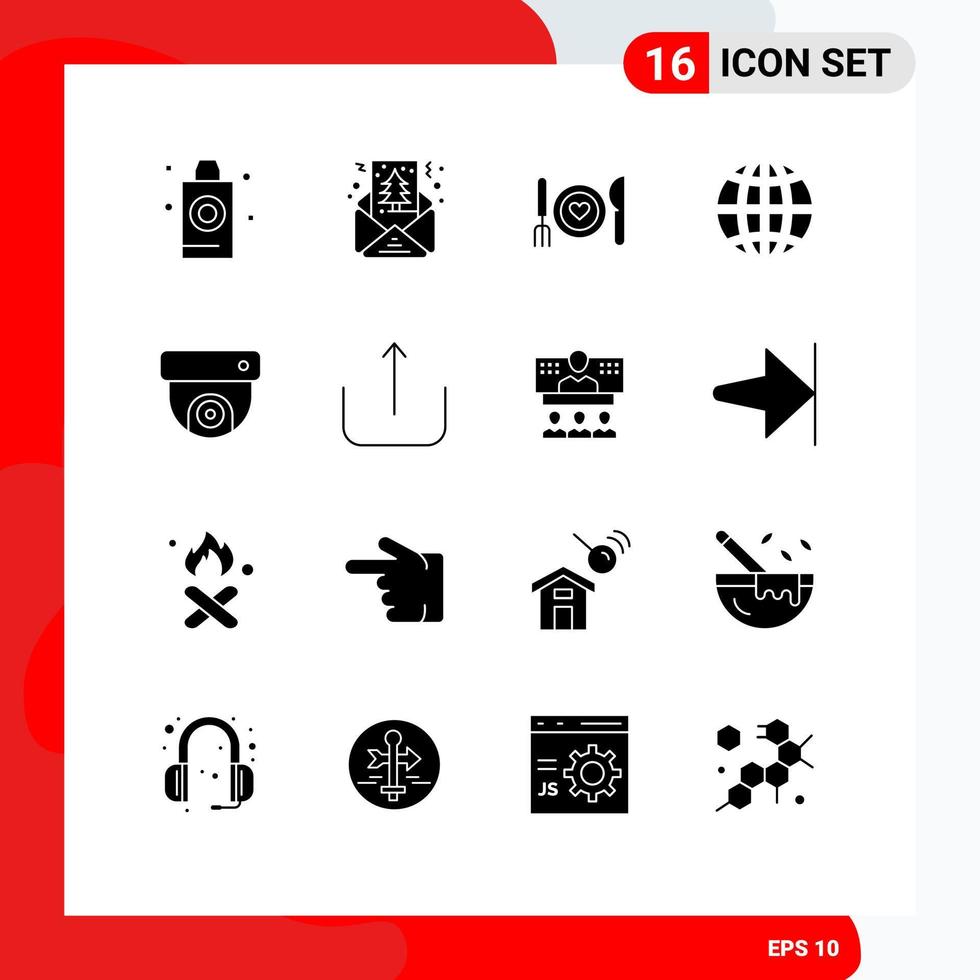 16 Universal Solid Glyph Signs Symbols of camera globe dinner global couple Editable Vector Design Elements