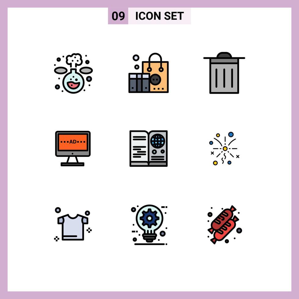 Universal Icon Symbols Group of 9 Modern Filledline Flat Colors of visa passport trash lcd television Editable Vector Design Elements
