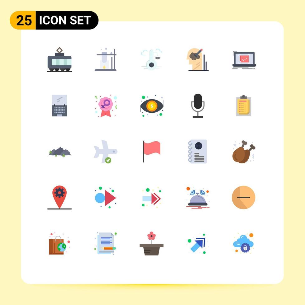 User Interface Pack of 25 Basic Flat Colors of checklist system weather solution user Editable Vector Design Elements