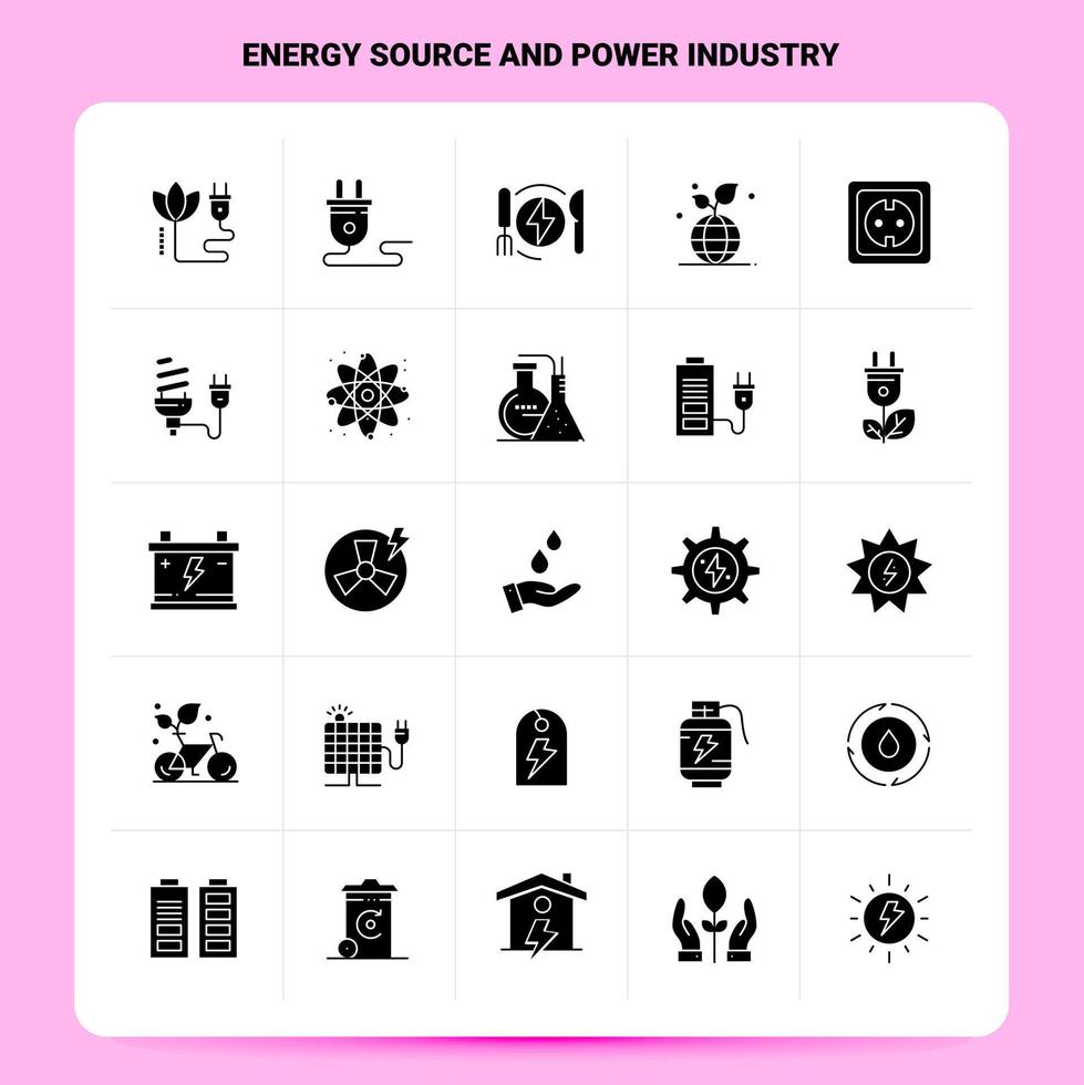 Solid 25 Energy Source And Power Industry Icon set Vector Glyph Style Design Black Icons Set Web and Mobile Business ideas design Vector Illustration