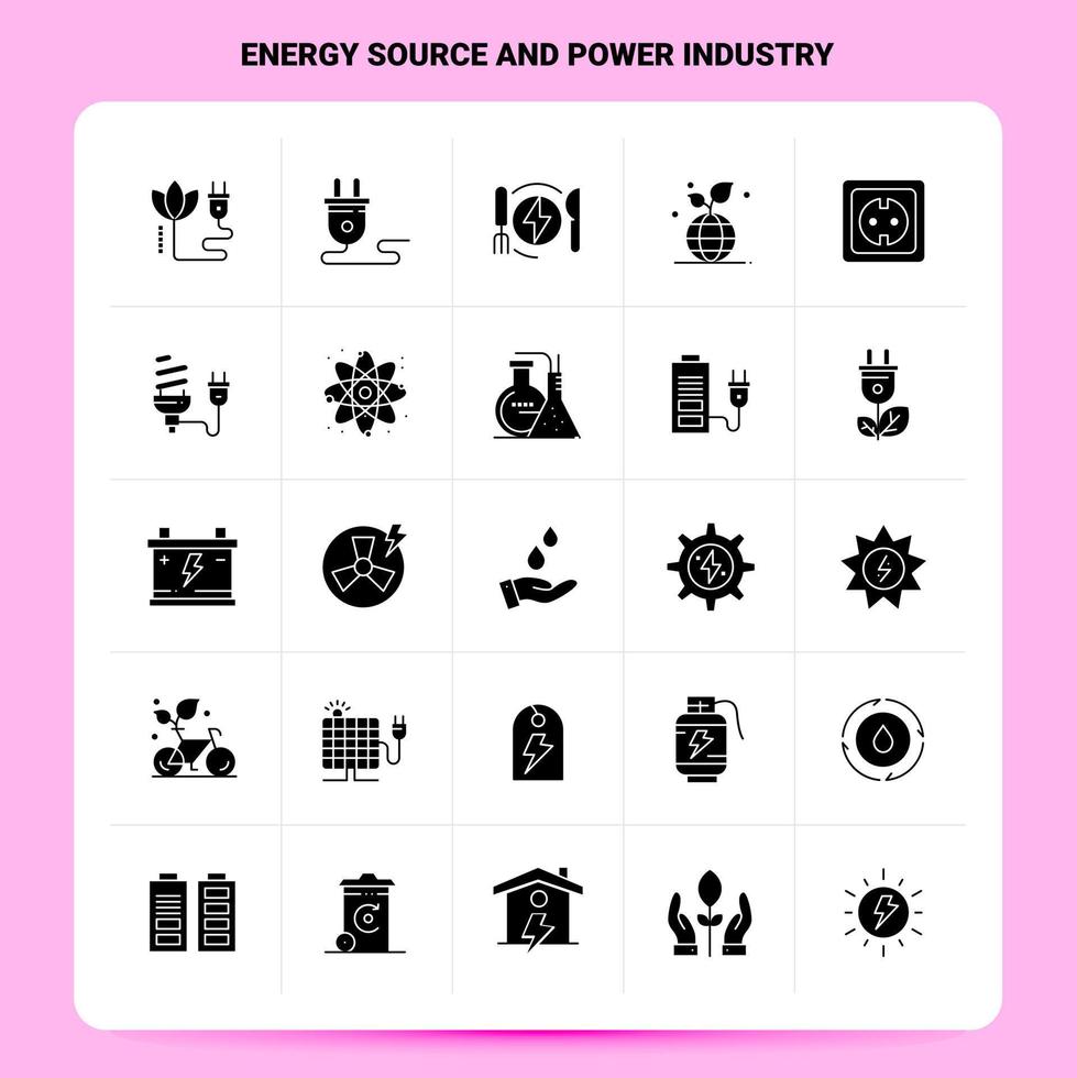 sólido 25 fuente de energía y conjunto de iconos de la industria de energía diseño de estilo de glifo vectorial conjunto de iconos negros diseño de ideas de negocios web y móvil ilustración vectorial vector