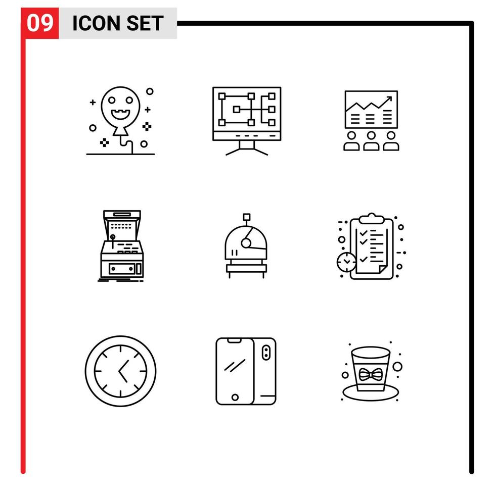 Group of 9 Modern Outlines Set for play game business console success Editable Vector Design Elements