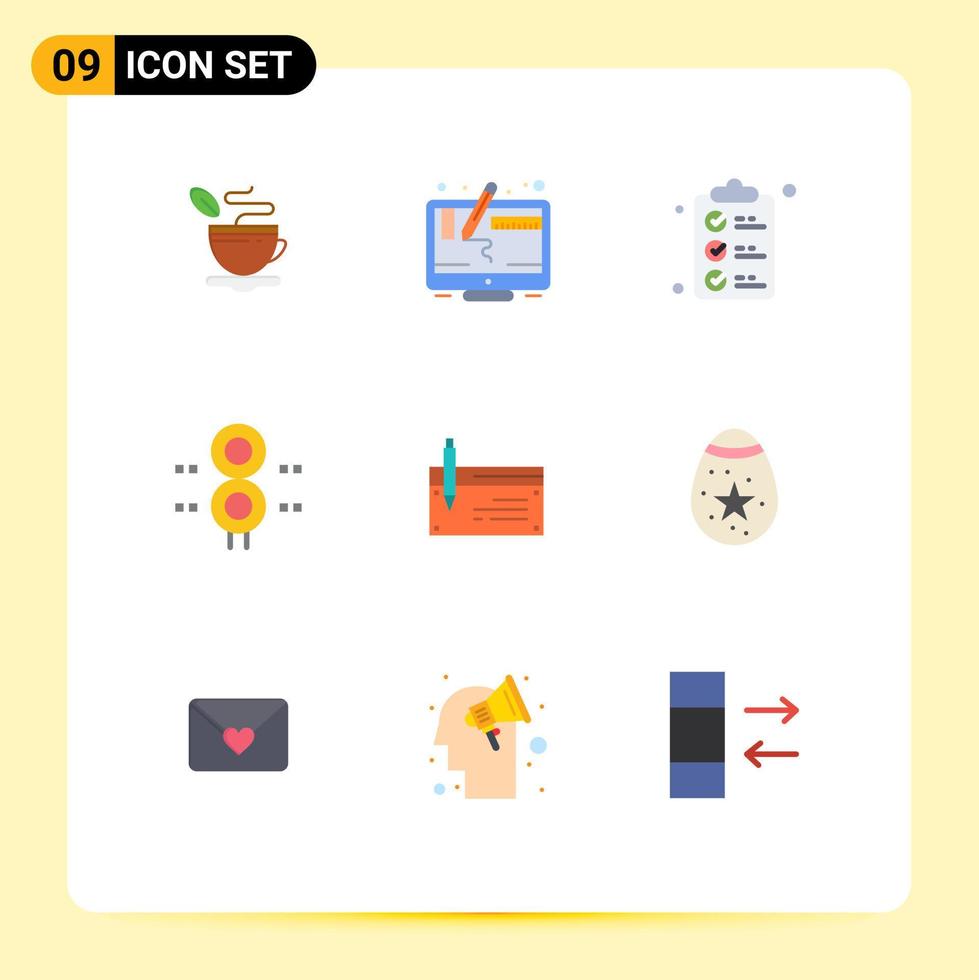 9 Universal Flat Color Signs Symbols of check train check list traffic sign Editable Vector Design Elements