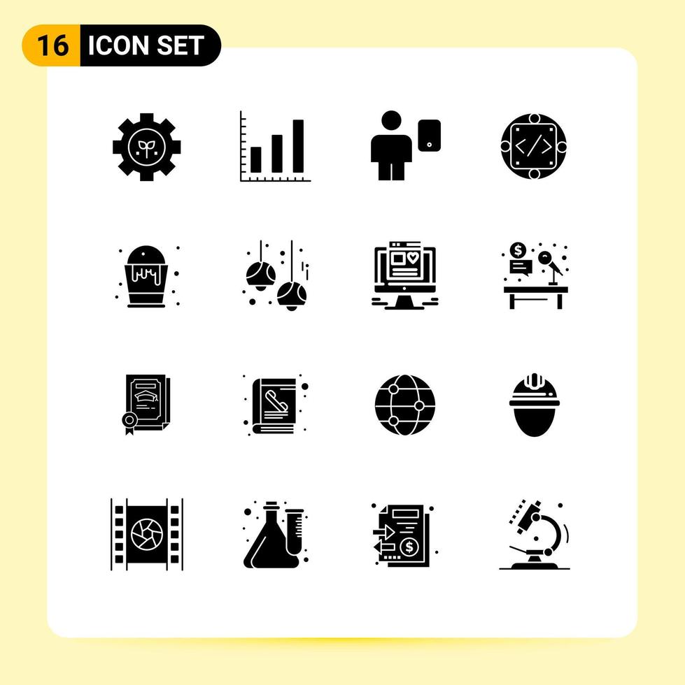 Set of 16 Modern UI Icons Symbols Signs for basket management body implementation code Editable Vector Design Elements