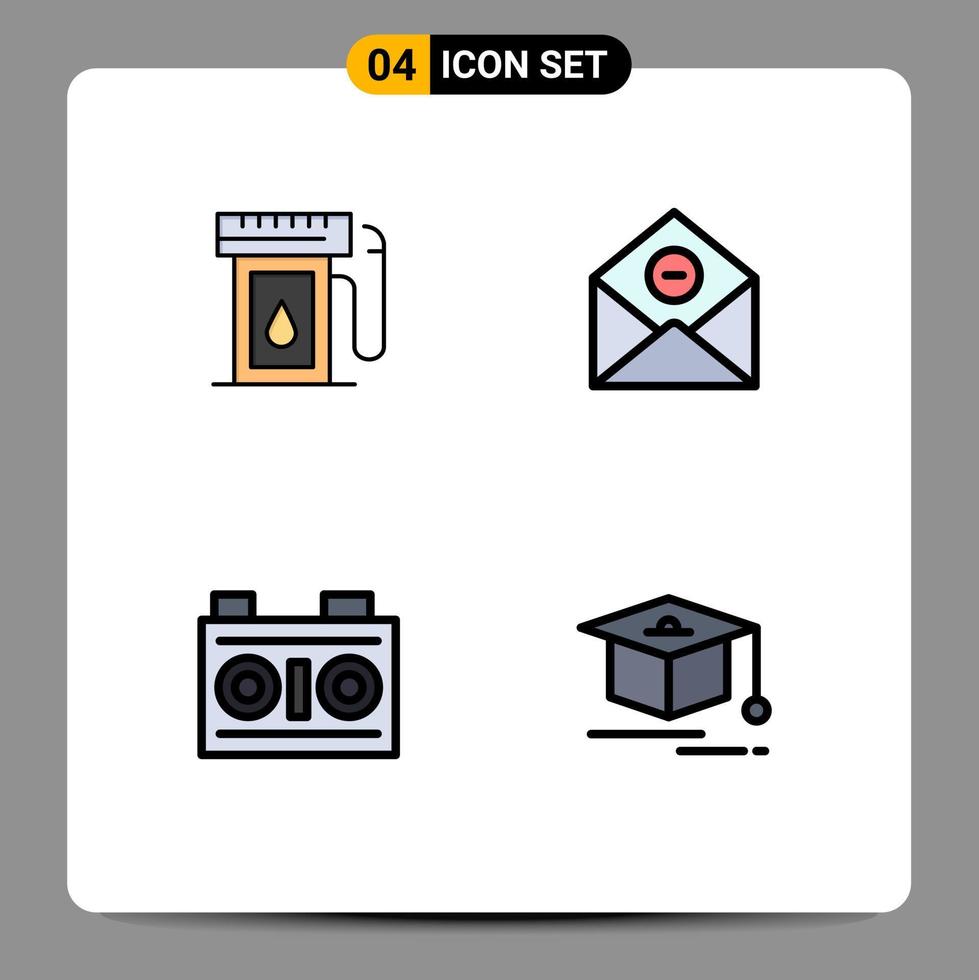 grupo de 4 signos y símbolos de colores planos de línea rellena para la caída de la cámara de gasolina eliminar elementos de diseño de vectores editables de fotos