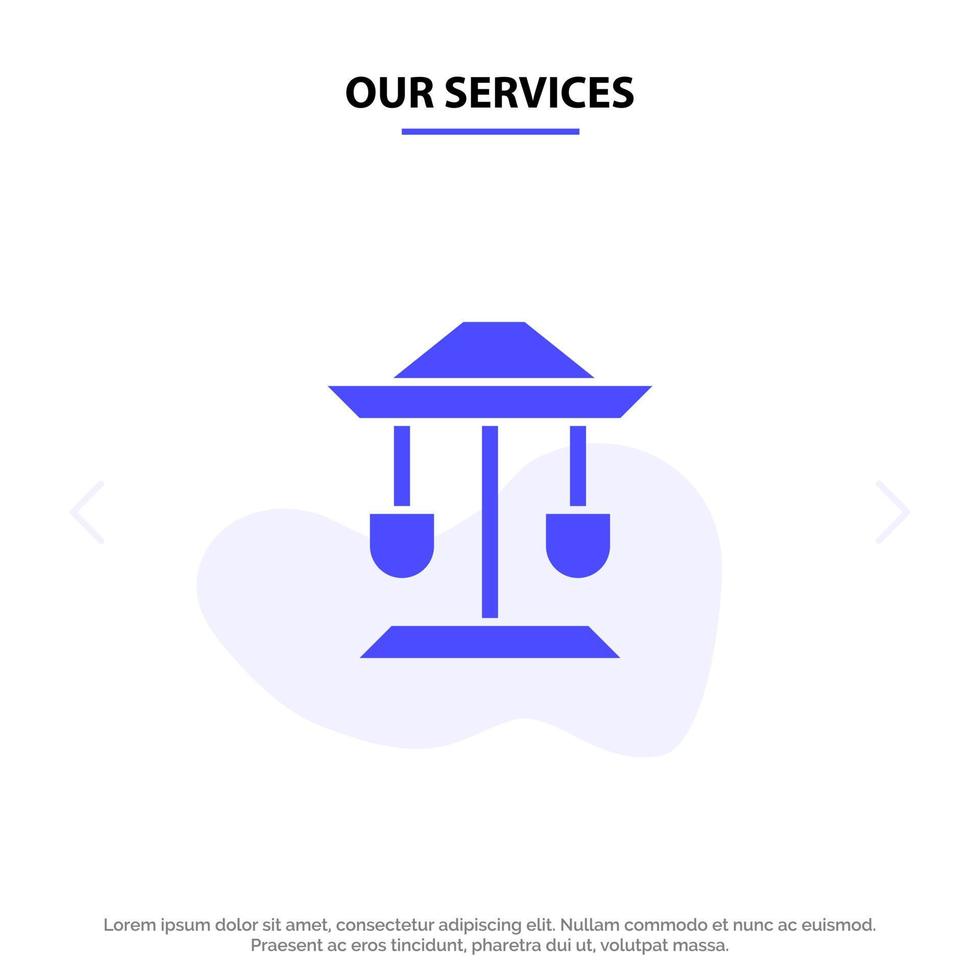 Our Services Drum Well Law Balance Solid Glyph Icon Web card Template vector
