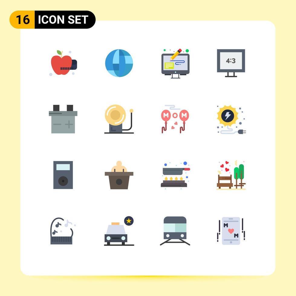 Modern Set of 16 Flat Colors and symbols such as balloons education pen bell battery Editable Pack of Creative Vector Design Elements