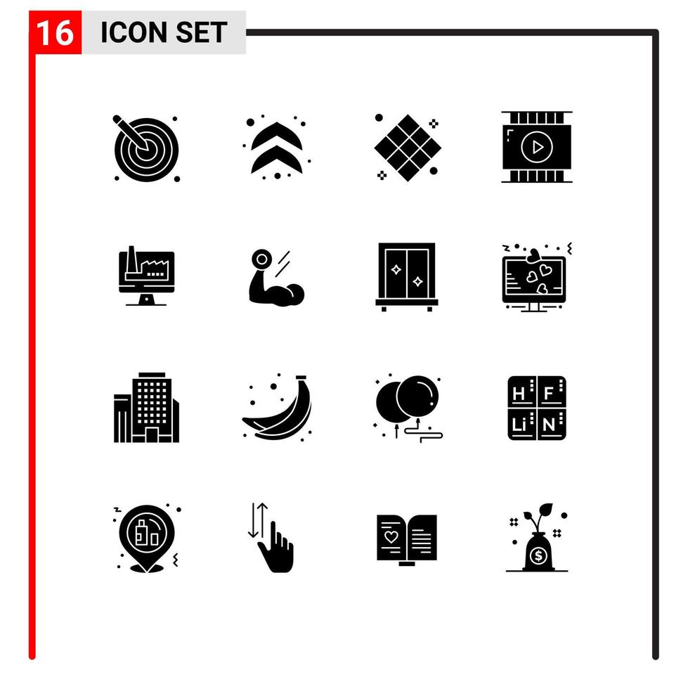 16 Universal Solid Glyph Signs Symbols of computer video app athletics journalist video recreation Editable Vector Design Elements