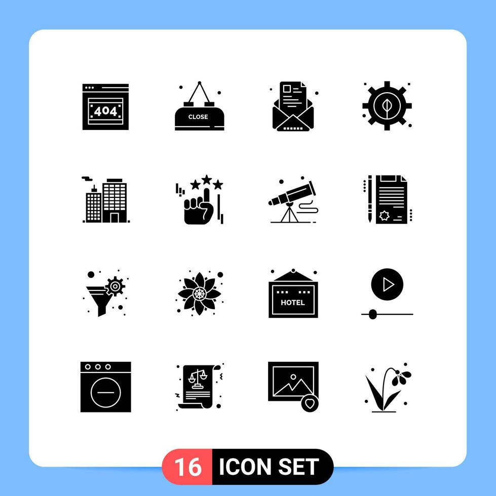 Group of 16 Solid Glyphs Signs and Symbols for building energy email development profile Editable Vector Design Elements