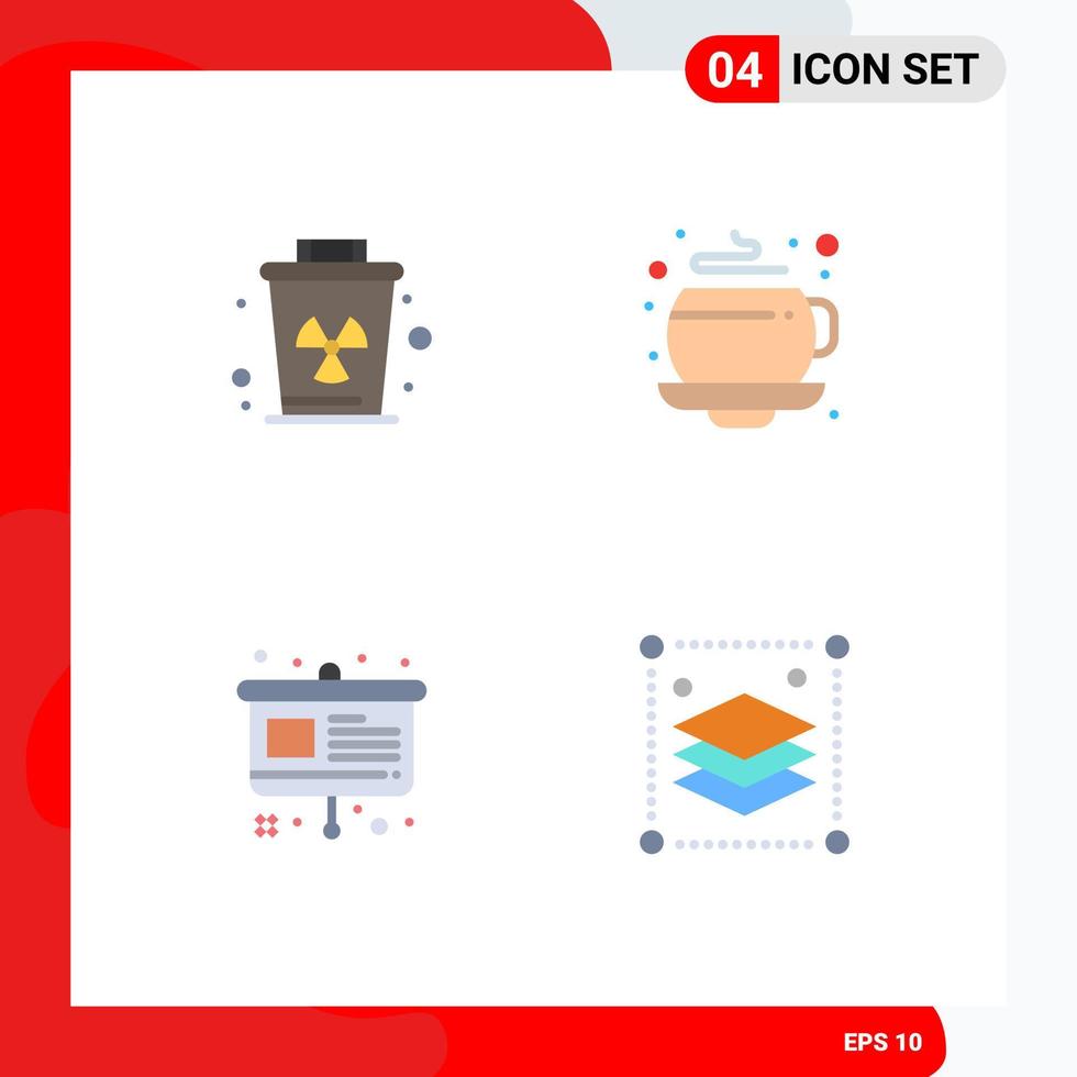 paquete de iconos planos de 4 símbolos universales del medio ambiente caballete basura espresso capas de copia elementos de diseño vectorial editables vector