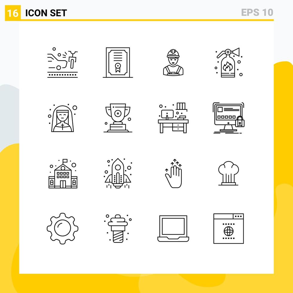 Outline Pack of 16 Universal Symbols of mother superior church industry security extinguisher Editable Vector Design Elements