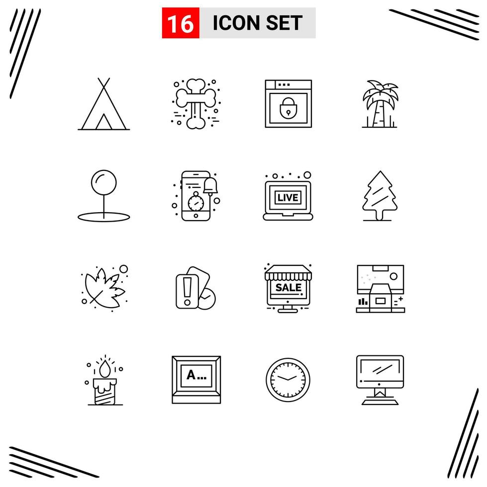 Modern Set of 16 Outlines Pictograph of pin brazil scary tree web security Editable Vector Design Elements