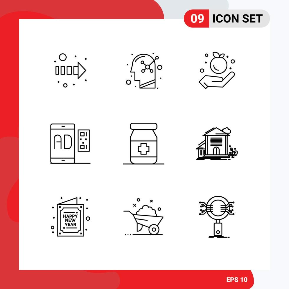 Set of 9 Modern UI Icons Symbols Signs for tablets antidote food mobile marketing Editable Vector Design Elements