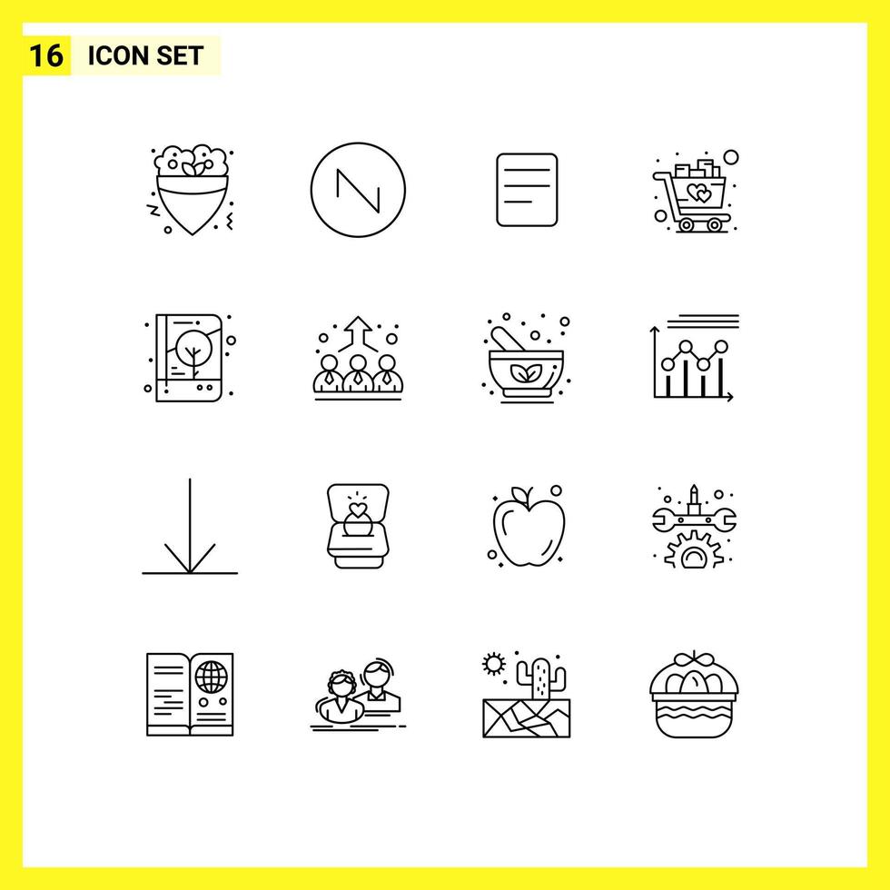 16 Universal Outlines Set for Web and Mobile Applications notebook brand identity text book shopping Editable Vector Design Elements