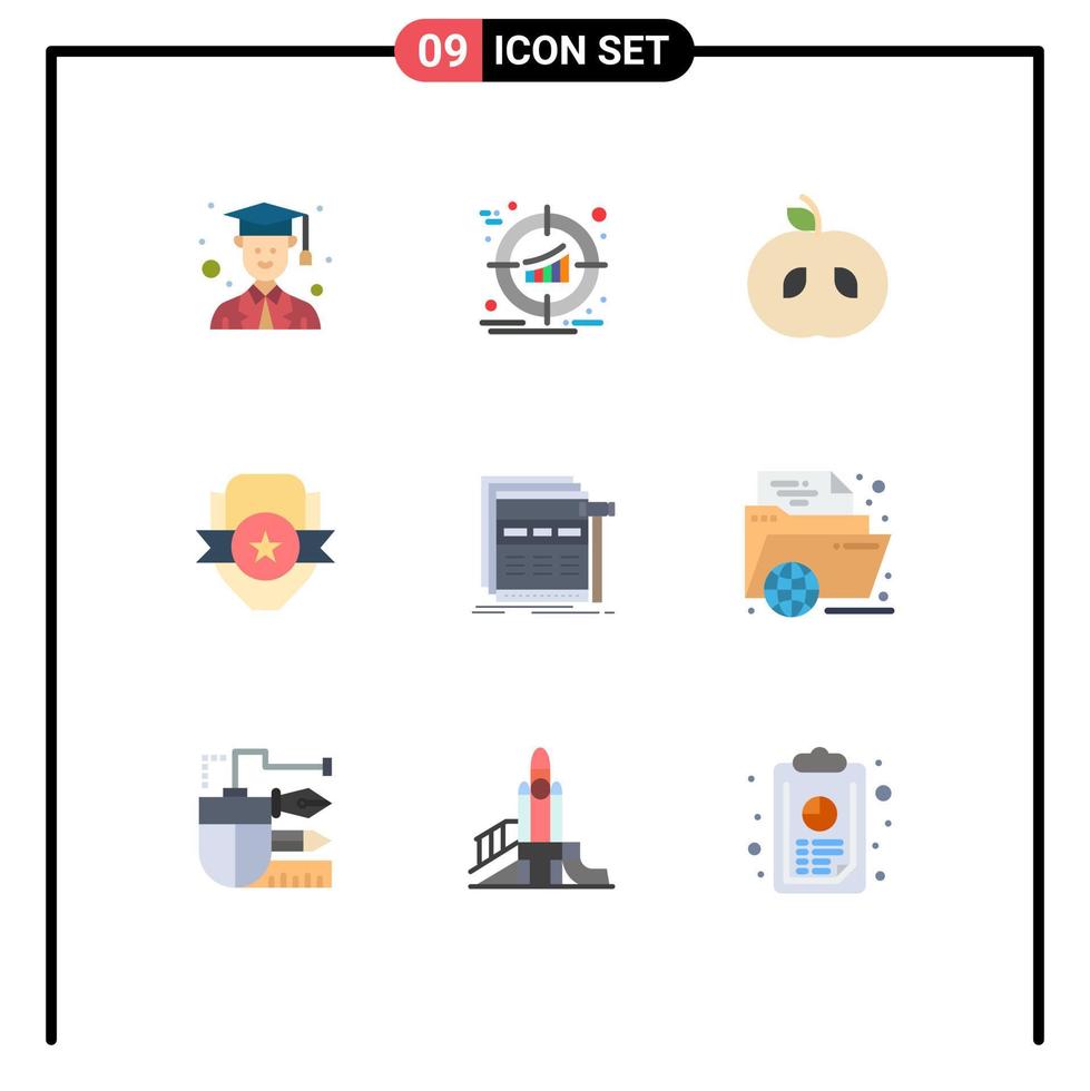 9 Universal Flat Color Signs Symbols of page sport apple shield club Editable Vector Design Elements