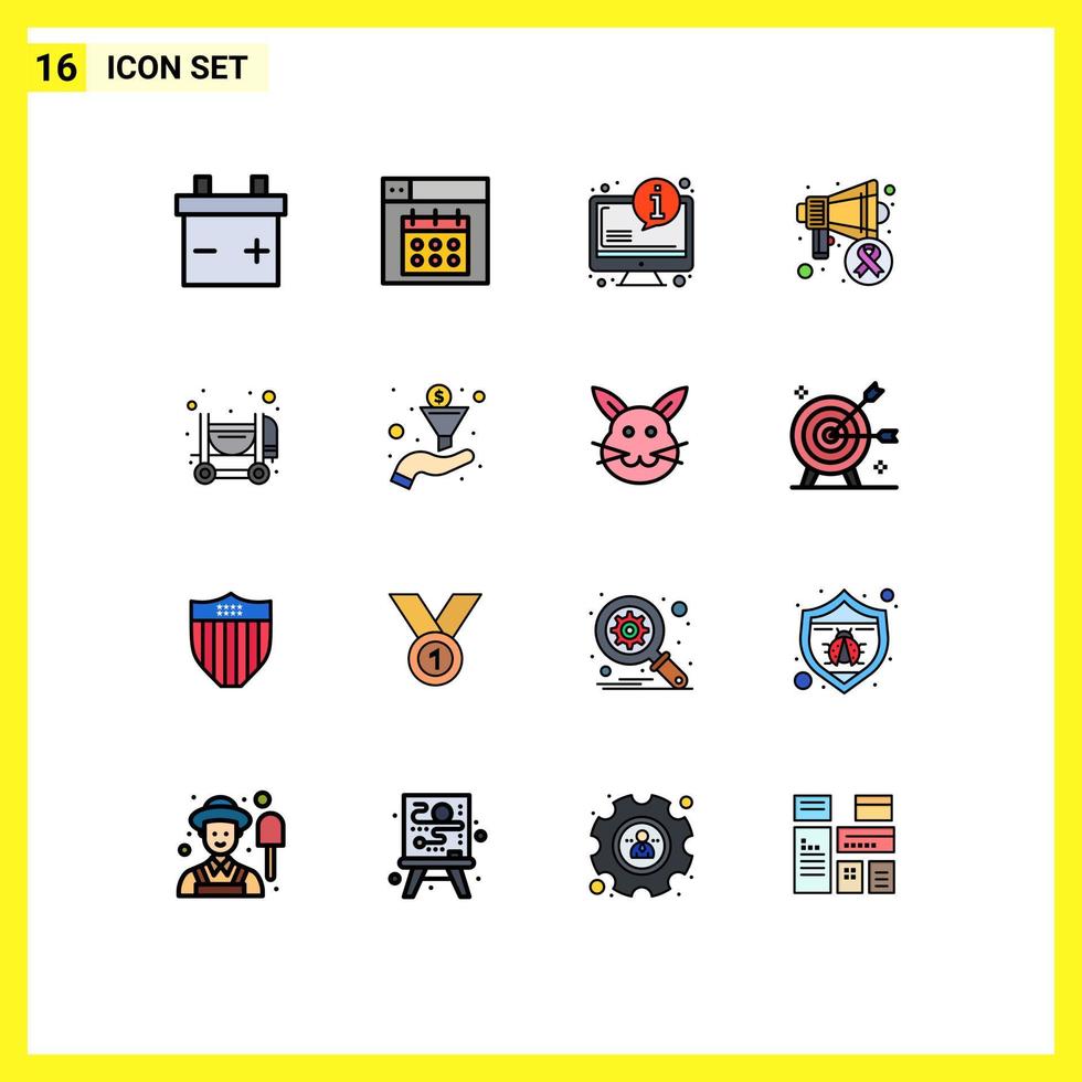 16 Thematic Vector Flat Color Filled Lines and Editable Symbols of funnel mixer information construction world Editable Creative Vector Design Elements