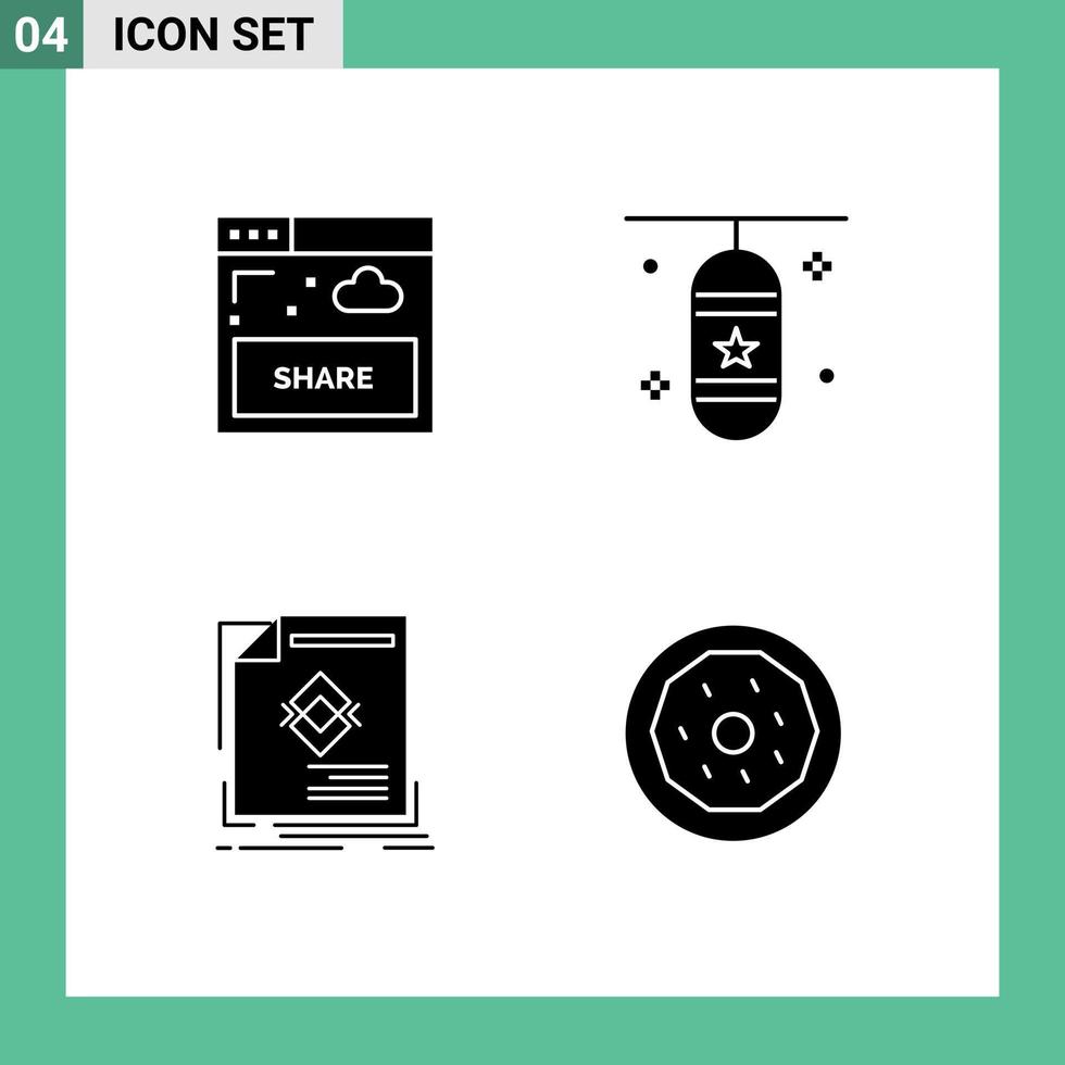 Modern Set of 4 Solid Glyphs Pictograph of interface ad website punching box leaflet Editable Vector Design Elements