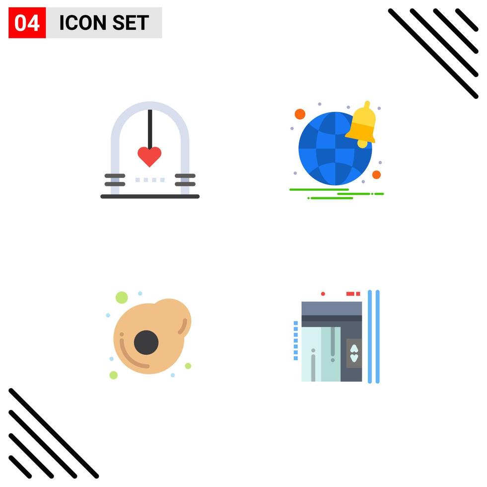 paquete de interfaz de usuario de 4 iconos planos básicos de elementos de diseño vectorial editables del ascensor de notificación de matrimonio de huevo de arco vector