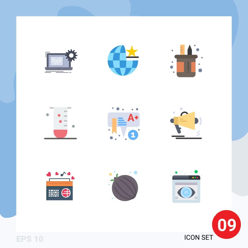 9 Thematic Vector Flat Colors and Editable Symbols of laboratory glassware stare biology pencil Editable Vector Design Elements