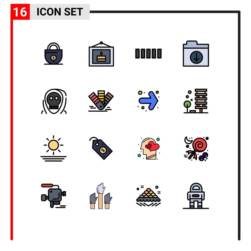 Editable Vector Line Pack of 16 Simple Flat Color Filled Lines of halloween death connection dead files Editable Creative Vector Design Elements