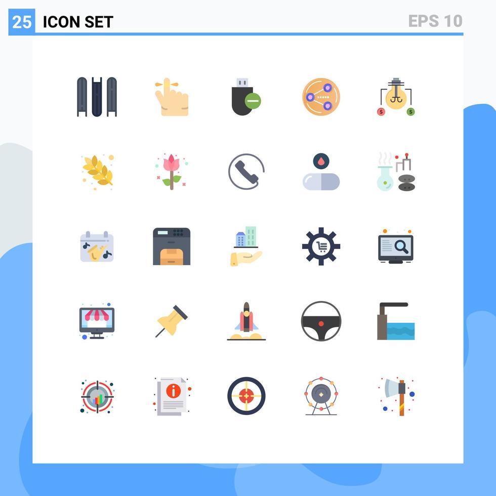 Universal Icon Symbols Group of 25 Modern Flat Colors of solution bulb hardware media sharing Editable Vector Design Elements