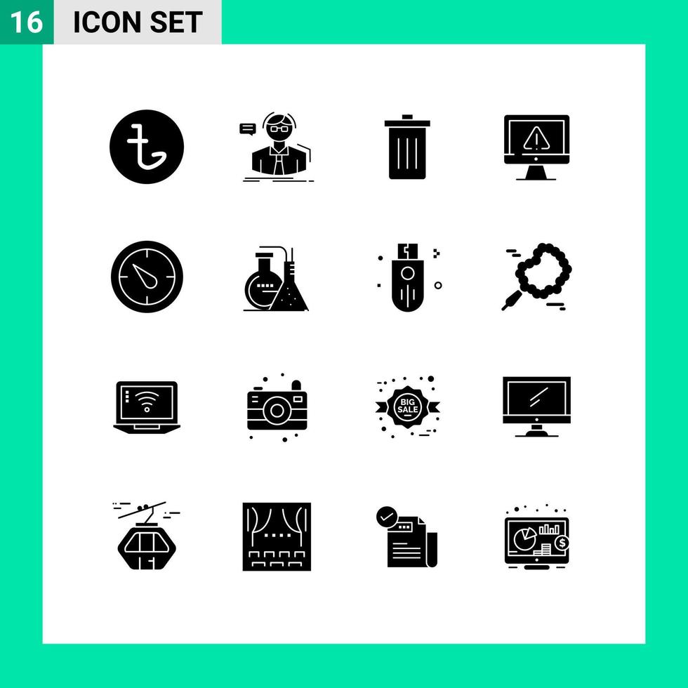 Modern Set of 16 Solid Glyphs Pictograph of internet data school computer garbage Editable Vector Design Elements