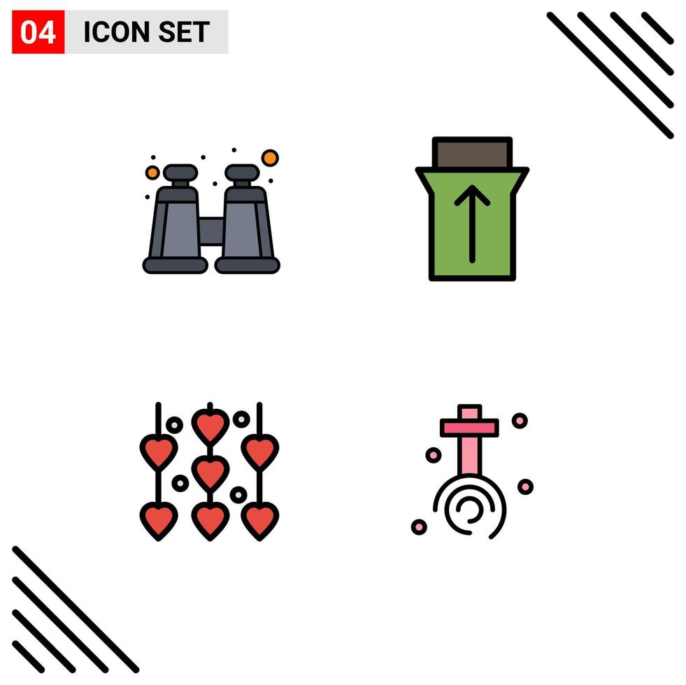 Set of 4 Modern UI Icons Symbols Signs for binocular wedding gesture decoration christian Editable Vector Design Elements