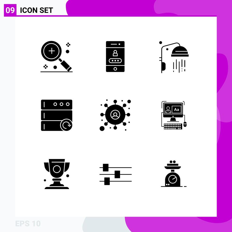Pictogram Set of 9 Simple Solid Glyphs of user customer security server database Editable Vector Design Elements