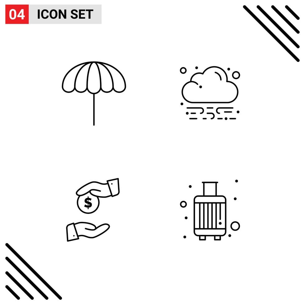 Modern Set of 4 Filledline Flat Colors and symbols such as beach bureaucracy wet cloud baggage Editable Vector Design Elements