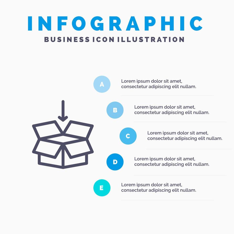 cuadro flecha envío educación azul infografía plantilla 5 pasos vector línea icono plantilla