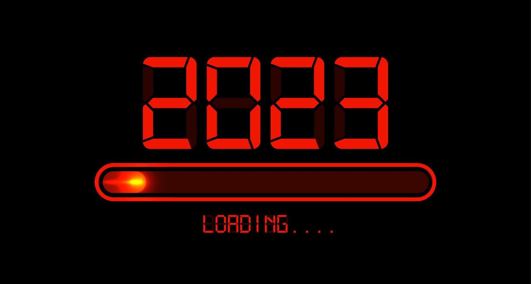 Loading to up 2023 Happy new year. Red led neon digital time style. Progress bar almost reaching new year eve. Vector illustration with display 2023 loading isolated or black background