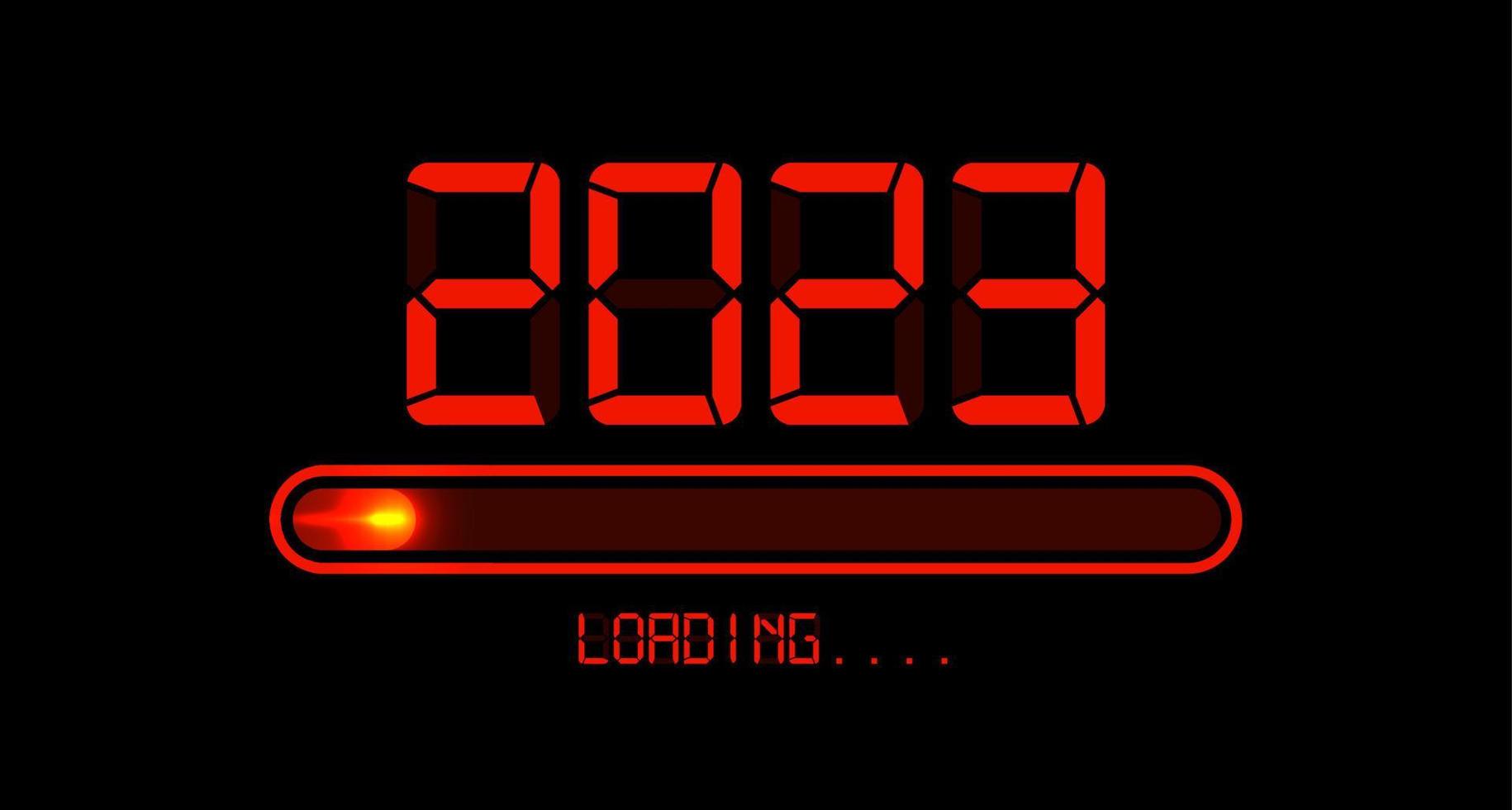 cargando hasta 2023 feliz año nuevo. estilo de tiempo digital de neón led rojo. barra de progreso casi llegando a la víspera de año nuevo. ilustración vectorial con pantalla 2023 cargando fondo negro o aislado vector