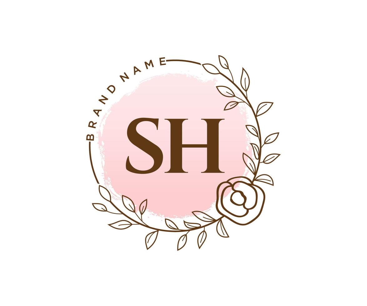 Initial SH feminine logo. Usable for Nature, Salon, Spa, Cosmetic and Beauty Logos. Flat Vector Logo Design Template Element.