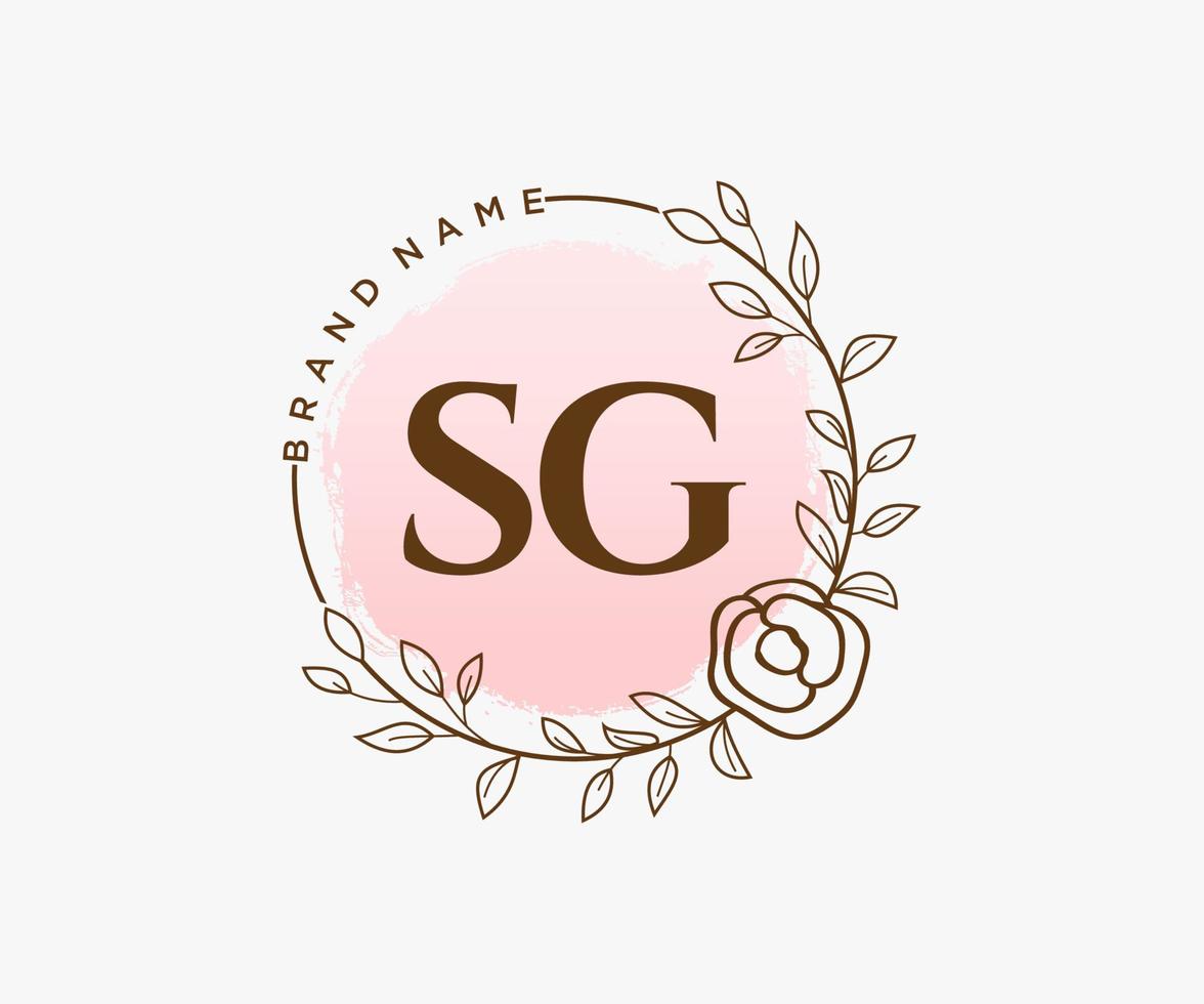 Initial SG feminine logo. Usable for Nature, Salon, Spa, Cosmetic and Beauty Logos. Flat Vector Logo Design Template Element.