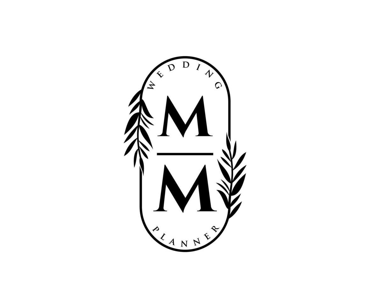 MM Initials letter Wedding monogram logos template, hand drawn
