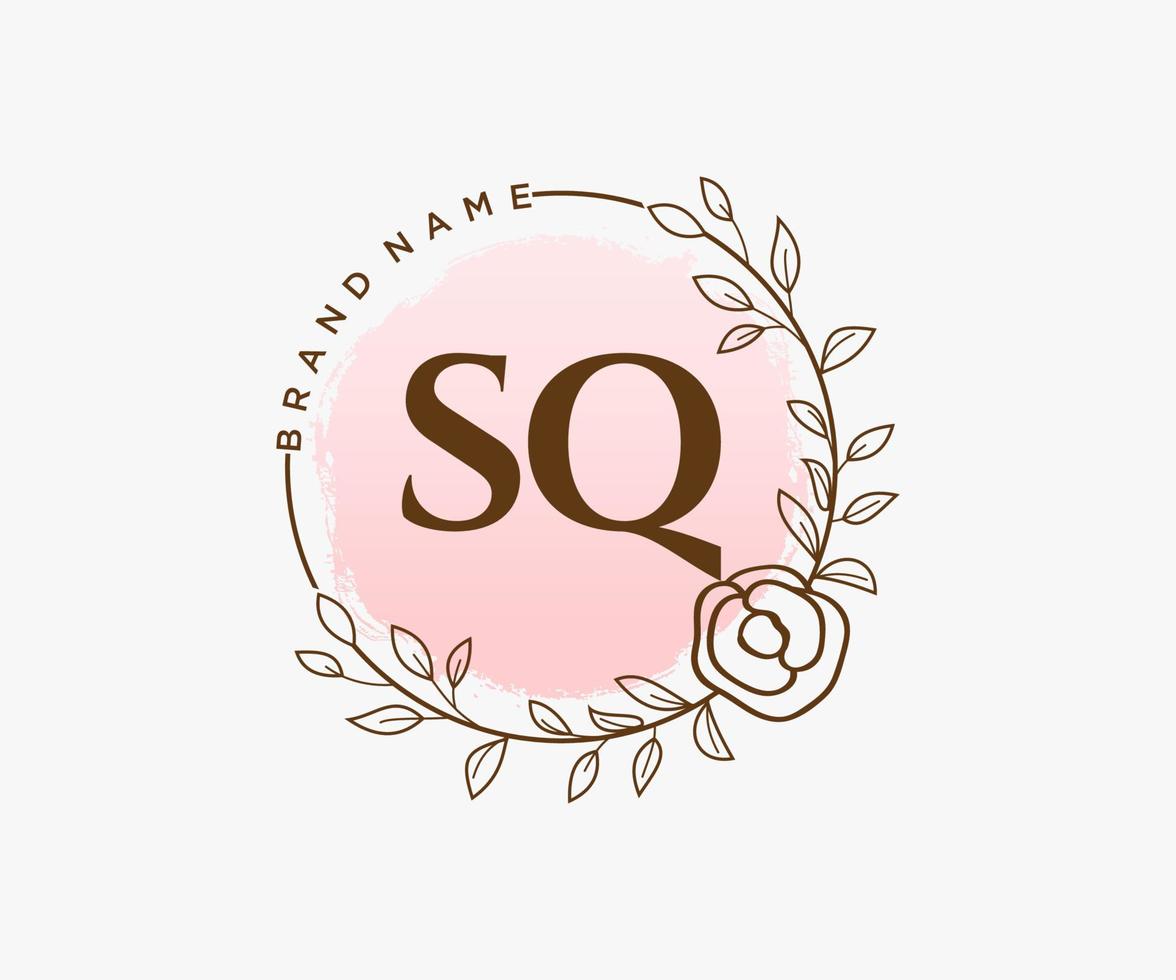 Initial SQ feminine logo. Usable for Nature, Salon, Spa, Cosmetic and Beauty Logos. Flat Vector Logo Design Template Element.