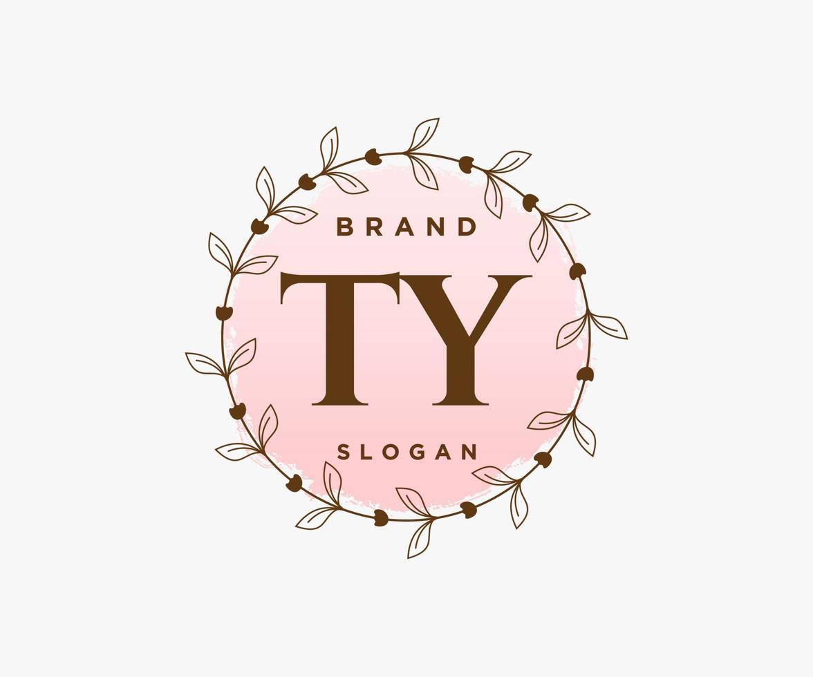 Initial TY feminine logo. Usable for Nature, Salon, Spa, Cosmetic and Beauty Logos. Flat Vector Logo Design Template Element.