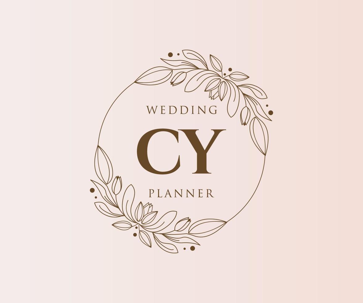 CY Initials letter Wedding monogram logos collection, hand drawn modern minimalistic and floral templates for Invitation cards, Save the Date, elegant identity for restaurant, boutique, cafe in vector