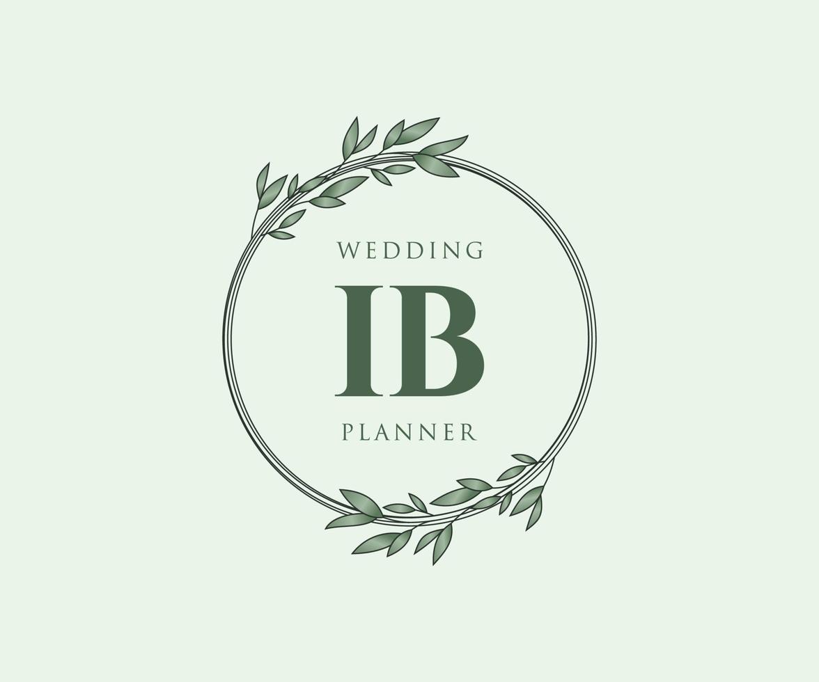 IB Initials letter Wedding monogram logos collection, hand drawn modern minimalistic and floral templates for Invitation cards, Save the Date, elegant identity for restaurant, boutique, cafe in vector