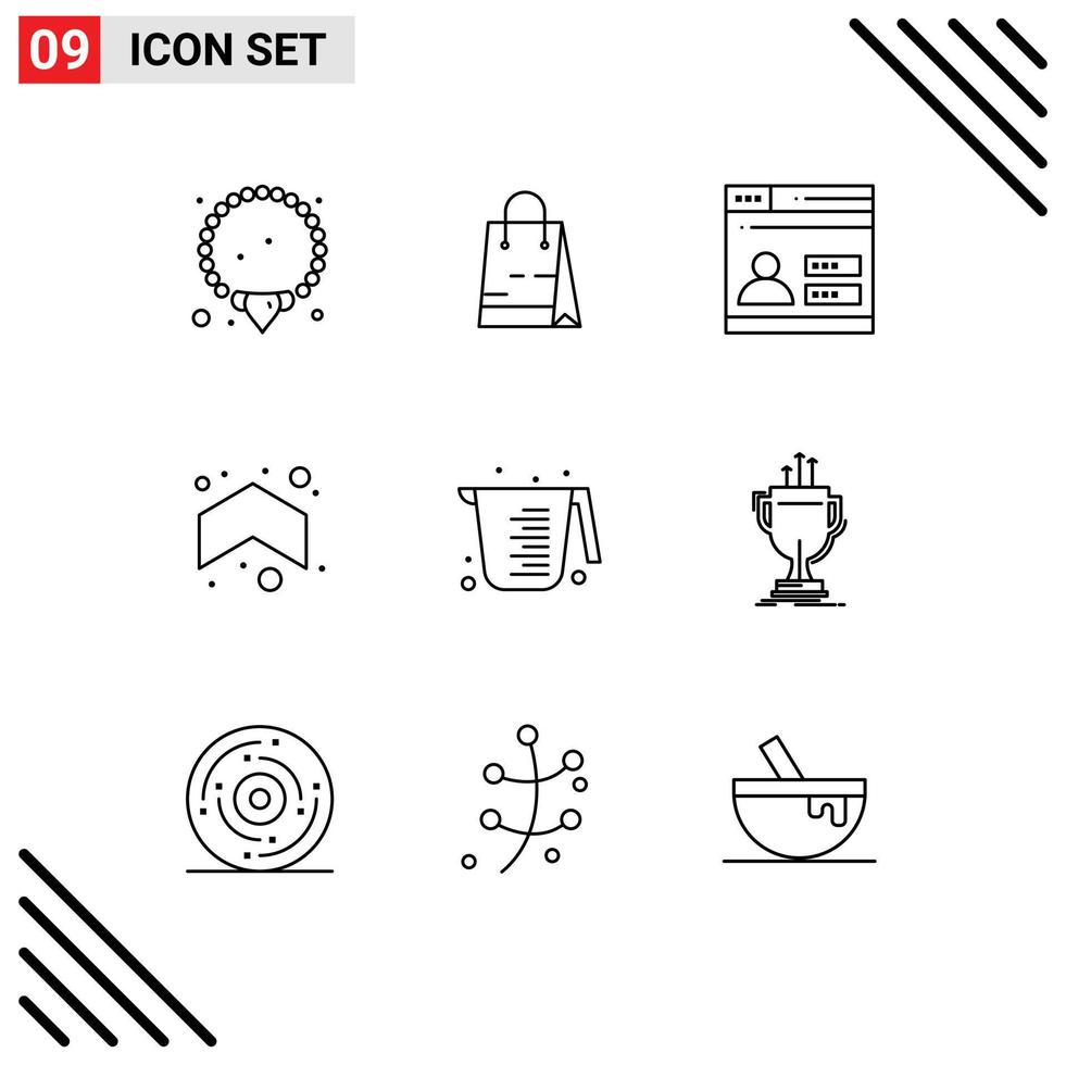 Pictogram Set of 9 Simple Outlines of jug baking web direction arrows Editable Vector Design Elements