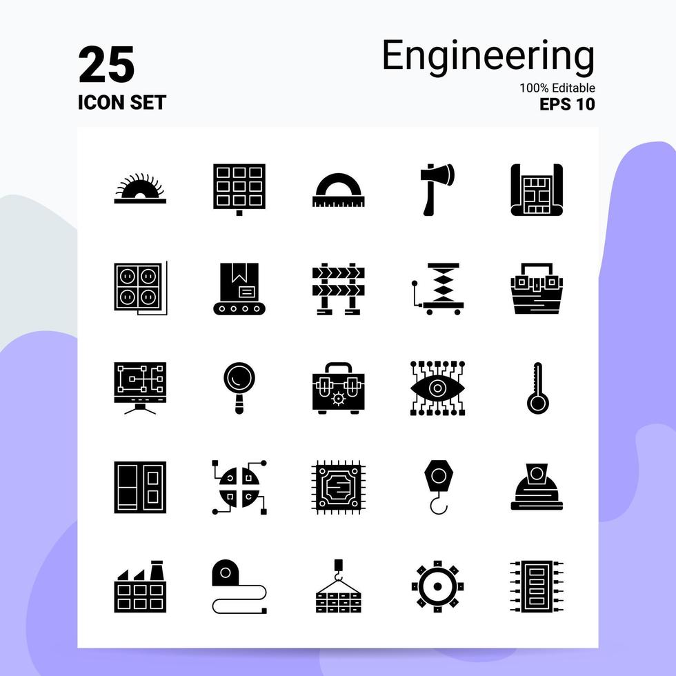 25 conjunto de iconos de ingeniería 100 archivos editables eps 10 ideas de concepto de logotipo de empresa diseño de icono de glifo sólido vector