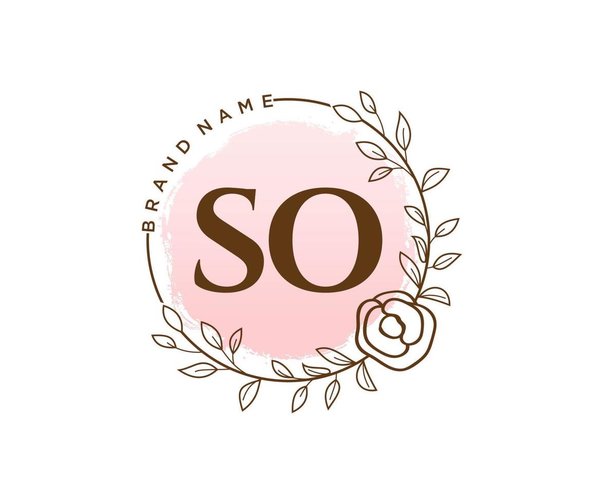 Initial SO feminine logo. Usable for Nature, Salon, Spa, Cosmetic and Beauty Logos. Flat Vector Logo Design Template Element.