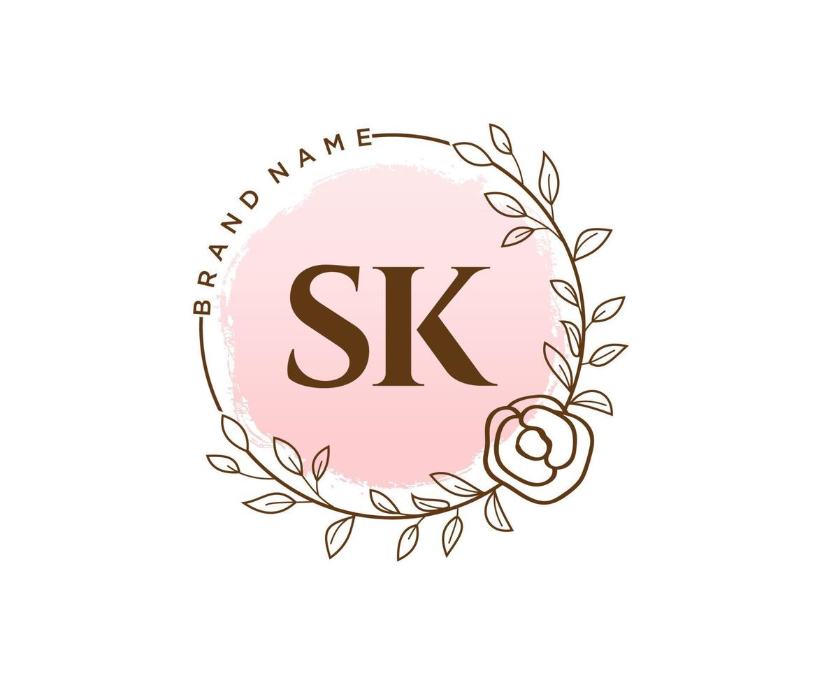 Initial SK feminine logo. Usable for Nature, Salon, Spa, Cosmetic and Beauty Logos. Flat Vector Logo Design Template Element.