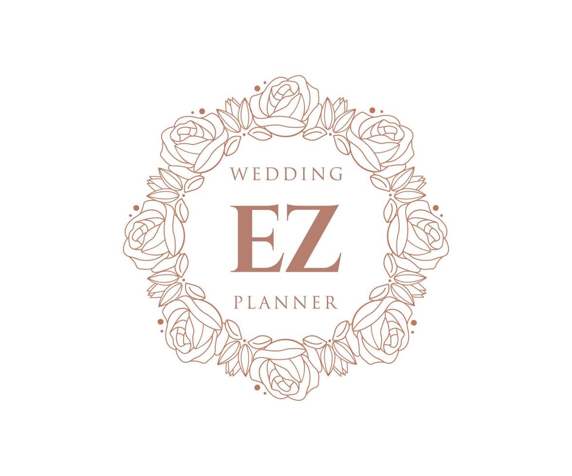 EZ Initials letter Wedding monogram logos collection, hand drawn modern minimalistic and floral templates for Invitation cards, Save the Date, elegant identity for restaurant, boutique, cafe in vector