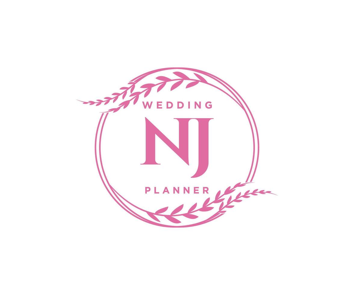 NJ Initials letter Wedding monogram logos collection, hand drawn modern minimalistic and floral templates for Invitation cards, Save the Date, elegant identity for restaurant, boutique, cafe in vector