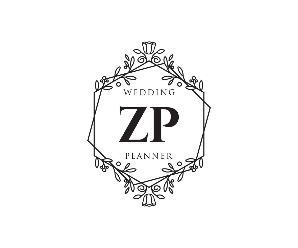 colección de logotipos de monograma de boda con letras iniciales zp, plantillas florales y minimalistas modernas dibujadas a mano para tarjetas de invitación, guardar la fecha, identidad elegante para restaurante, boutique, café en vector