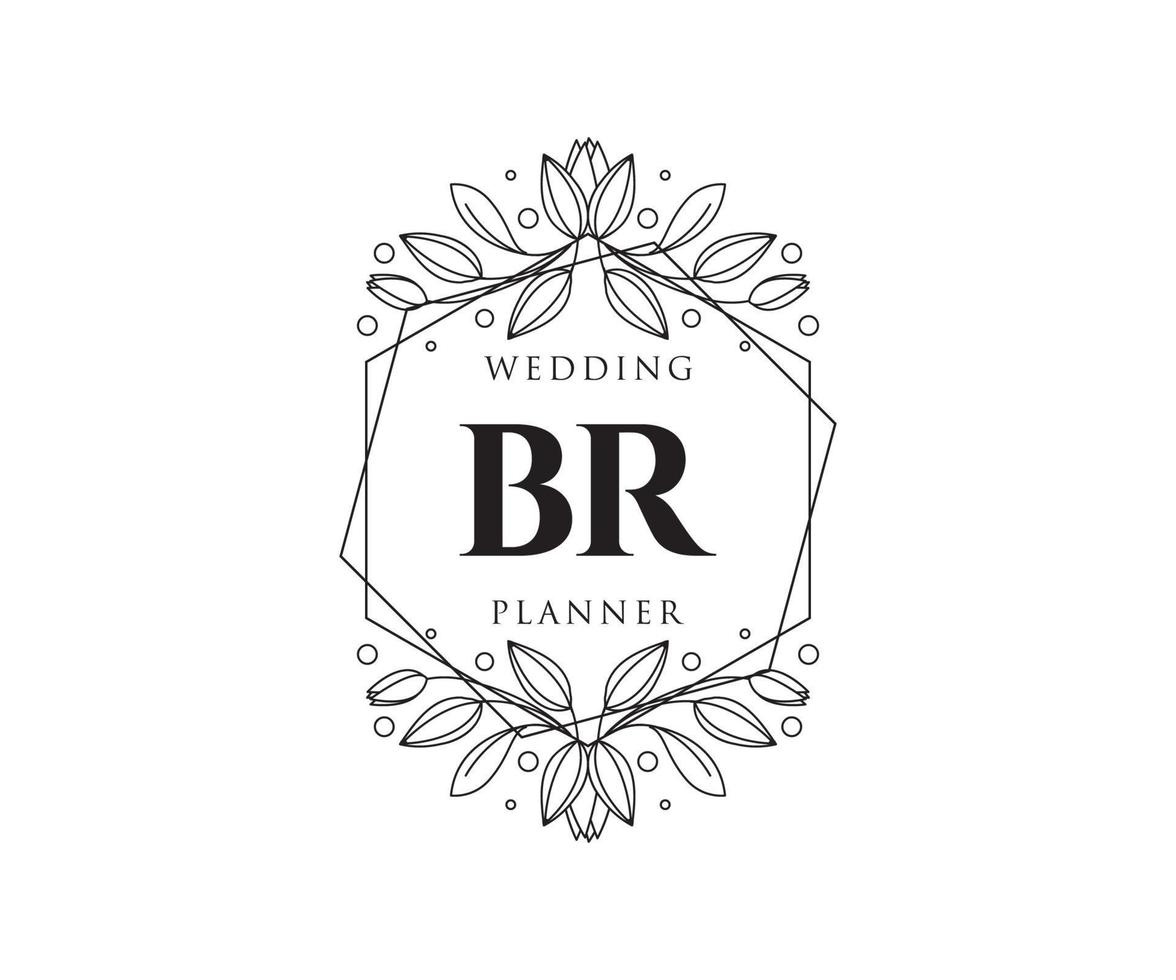 BR Initials letter Wedding monogram logos collection, hand drawn modern minimalistic and floral templates for Invitation cards, Save the Date, elegant identity for restaurant, boutique, cafe in vector