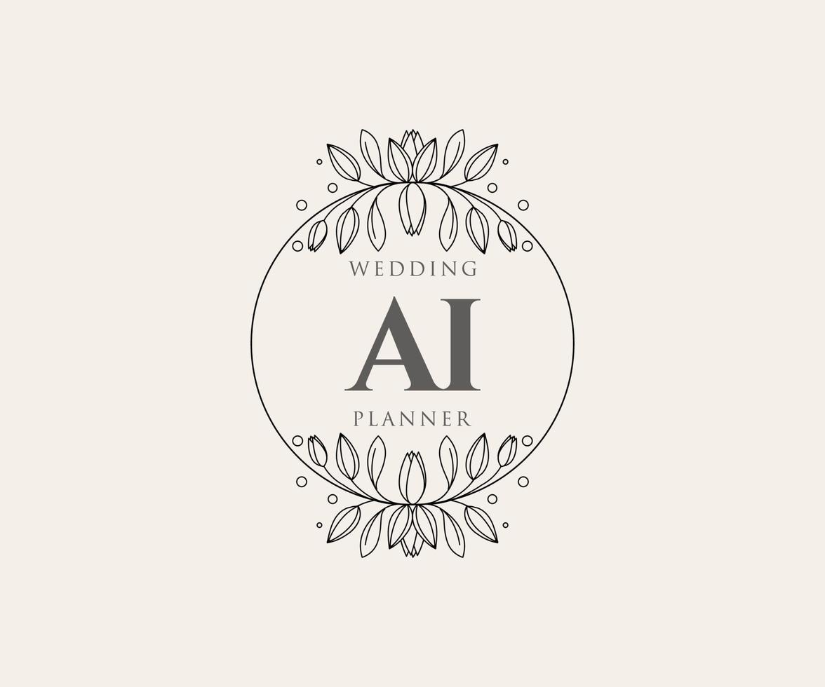 AI Initials letter Wedding monogram logos collection, hand drawn modern minimalistic and floral templates for Invitation cards, Save the Date, elegant identity for restaurant, boutique, cafe in vector