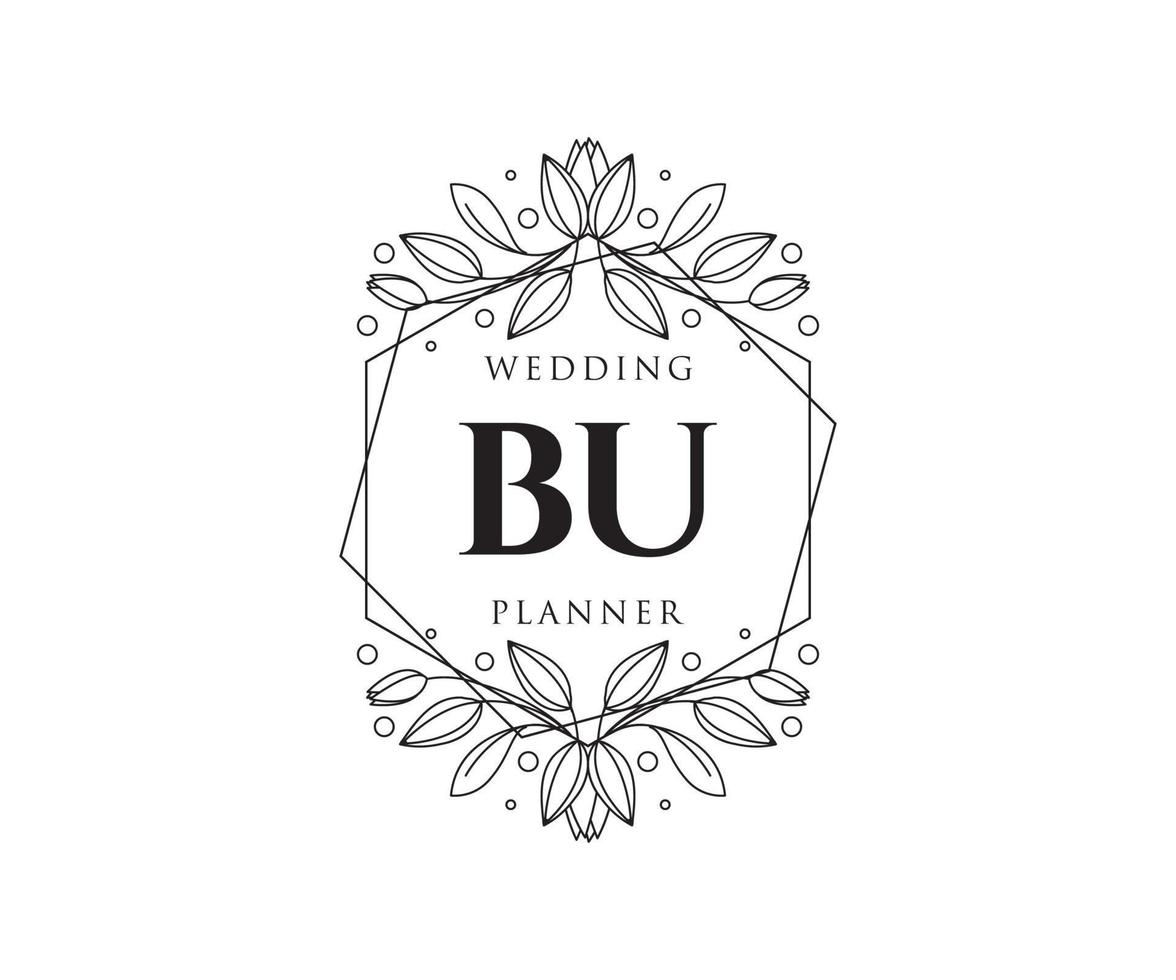 BU Initials letter Wedding monogram logos collection, hand drawn modern minimalistic and floral templates for Invitation cards, Save the Date, elegant identity for restaurant, boutique, cafe in vector